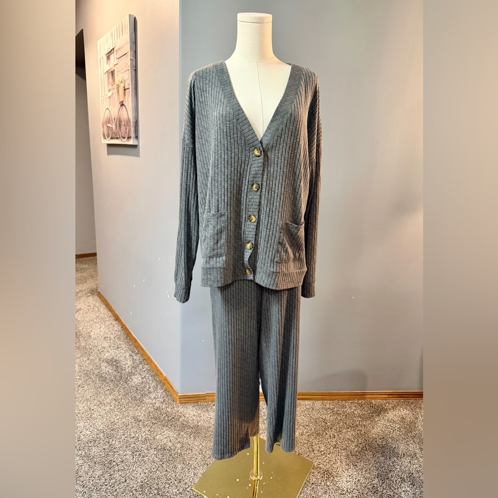 Joyspun Ribbed Lounge Set | Gray | L (12-14)